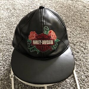 Harley Davidson Faux Leather Baseball Hat With Embroidery Work - Womens One Size